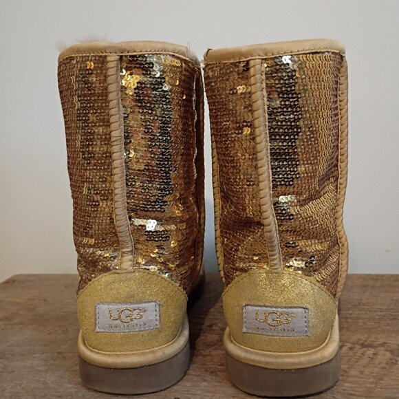 UGG Classic Short Gold Sequin Boots size 6 - Picture 6 of 8